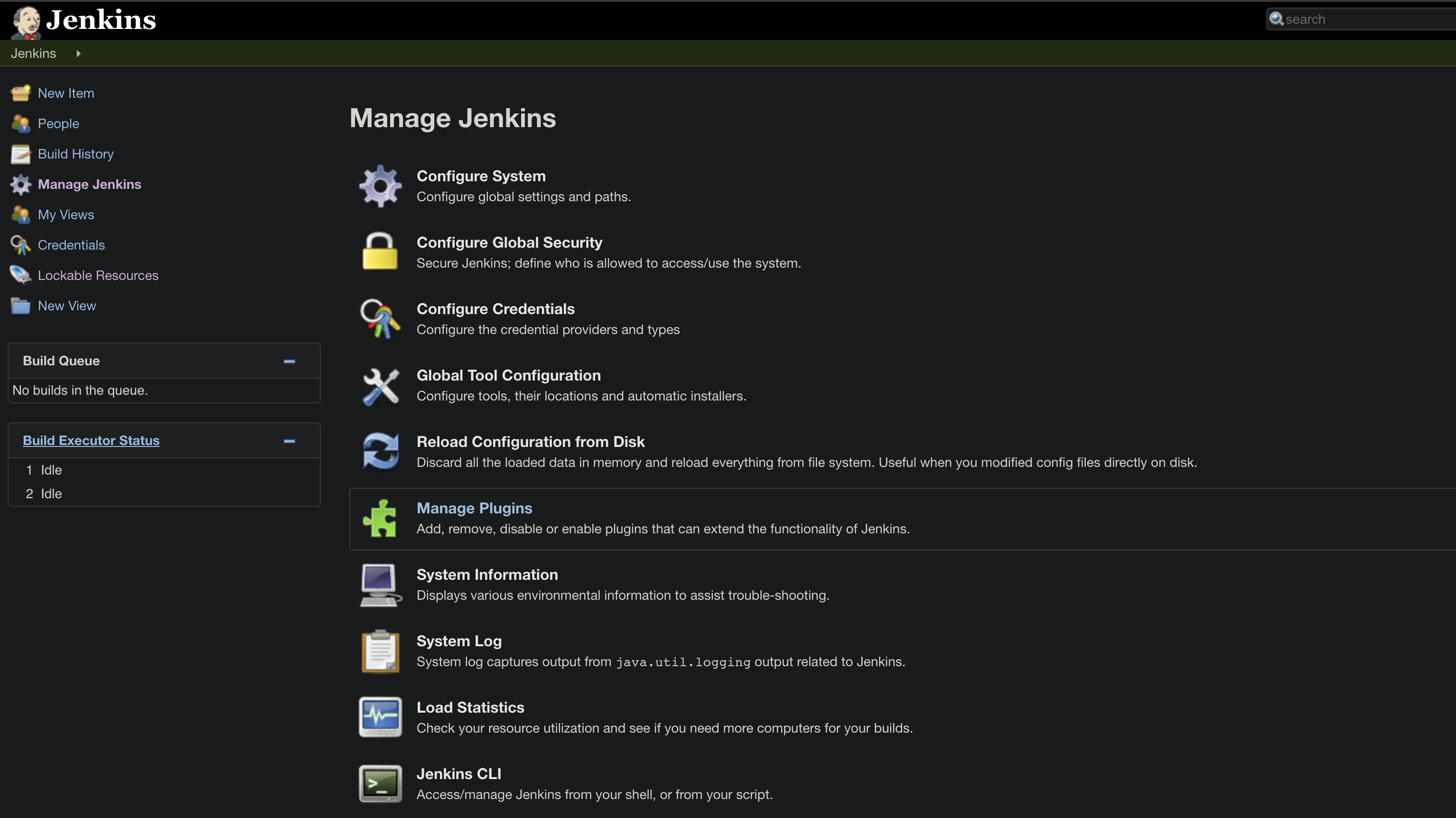 Jenkins management screen